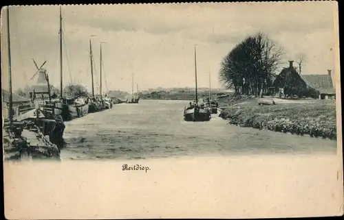 Ak Reitdiep Rotterdam Südholland Niederlande, Kanalpartie, Segelschiffe, Mühle