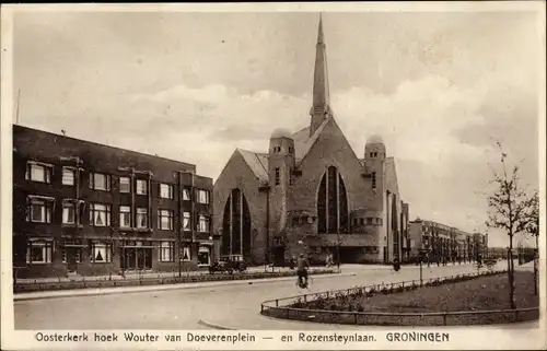 Ak Groningen Niederlande, oosterkerk hoek Wouter van Doeverenplein en Rozensteynlaan