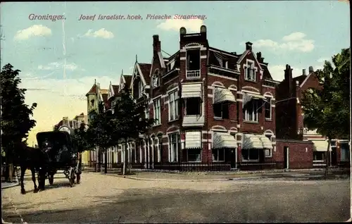 Ak Groningen Niederlande, Jozef Israelsstraat, Friesche Straatweg, Pferdekutsche