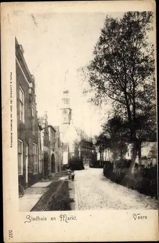 Ak Veere Zeeland Niederlande, Stadthuis en Markt