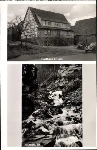 Ak Oberdielbach Waldbrunn im Odenwald, Gasthof zur Rose, Wasserfall