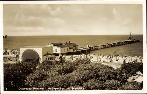 Ak Zinnowitz Usedom, Musikpavillon und Seebrücke