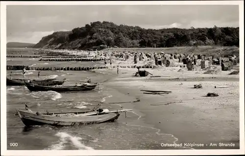 Ak Ostseebad Kölpinsee auf Usedom, Strandpartie, Boote