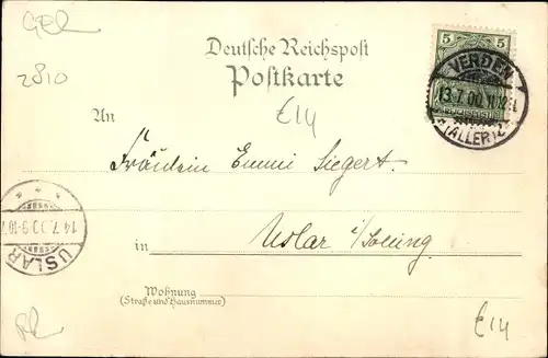 Litho Verden an der Aller, Rathaus, Dom, Landgericht, Kriegerdenkmal