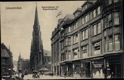 Ak Gelsenkirchen im Ruhrgebiet, Bahnhofstraße, Augustinerkirche, Färberei Stein