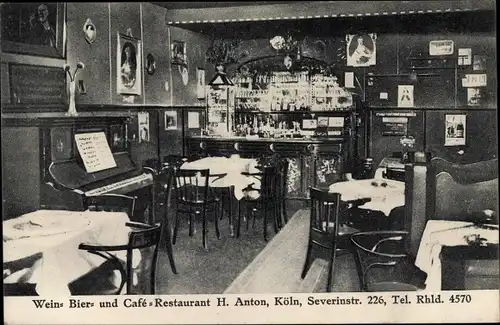 Ak Köln am Rhein, Wein Bier und Cafe Restaurant, Severinstraße 226, Innenansicht