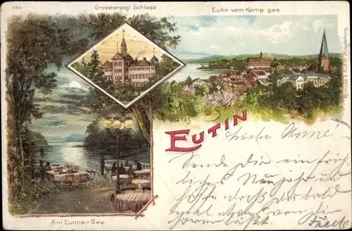 Litho Eutin in Ostholstein, Schloss, Eutiner See, Totalansicht