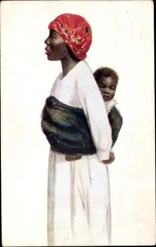 Ak Südafrika, Frau mit Kind auf dem Rücken