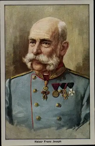 Künstler Ak Hornert, G., Kaiser Franz Joseph I., Portrait in Uniform, Orden