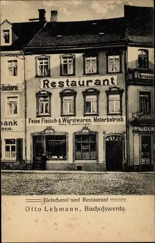 Ak Bischofswerda im Kreis Bautzen, Fleischerei und Restaurant, Bäckerei