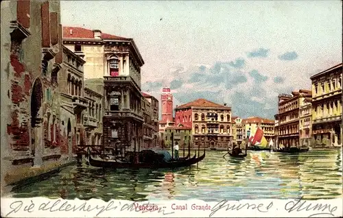 Litho Venezia Venedig Veneto, Canal Grande, Gondeln