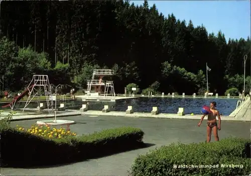 Ak Wirsberg im Fichtelgebirge, Waldschwimmbad, Sprungturm, Wasserrutsche