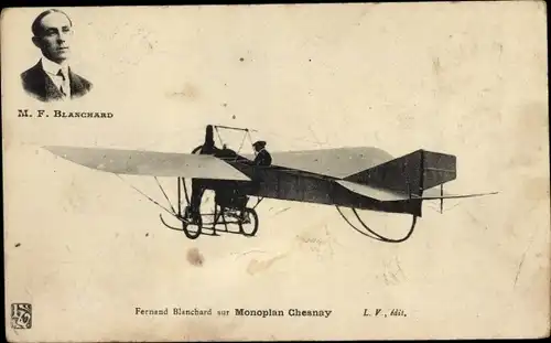 Ak Fernand Blanchard sur Monoplan Chesnay, Flugzeug, Pilot