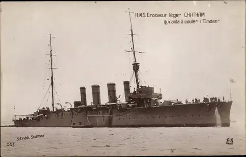 Ak Britisches Kriegsschiff, HMS Chatham, Royal Navy, Croiseur leger