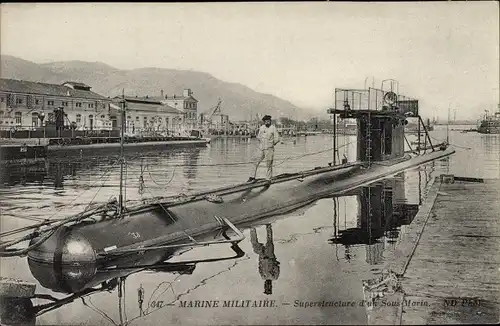 Ak Französisches Kriegsschiff, Superstructure d'un Sous Marin, U-Boot