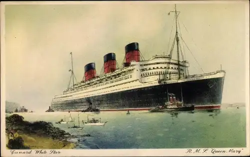 Ak Dampfer RMS Queen Mary, White Star Line