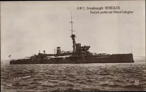 Ak Britisches Kriegsschiff, HMS Hercules, Dreadnought, portant pavillon de l'amiral Calloghan