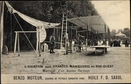 Ak Benzo Moteur, Essence de Petrole, l'Aviation aux Grandes Manoeuvres du Sud Ouest, Biplan Farman