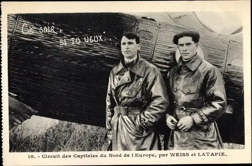 Ak Circuit des Capitales du Nord de l'Europe, par Weiss et Latapie, Piloten, Flugzeug