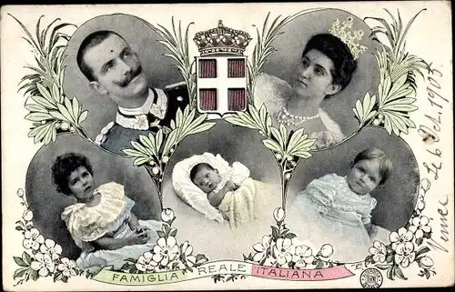 Ak Famiglia Reale Italiana, Elena von Montenegro, König Viktor Emanuel III. von Italien, Kinder