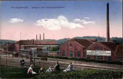 Ak Herzogenrath Nordrhein Westfalen, Spiegel und Spiegelglasfabrik, Bahnschienen
