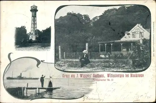 Ak Hamburg Altona Rissen Wittenbergen, Gasthaus, Aussichtsturm, Anlegestelle