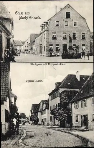 Ak Markt Erlbach in Mittelfranken, Kirchgasse mit Kriegerdenkmal, Unterer Markt