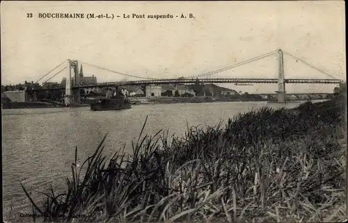 Ak Bouchemaine Maine et Loire, le pont suspendu, Hängebrücke