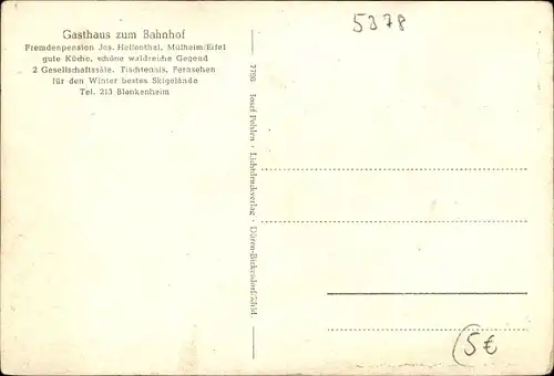 Ak Mülheim Blankenheim an der Ahr Eifel, Gasthaus zum Bahnhof, Totalansicht, Rinder