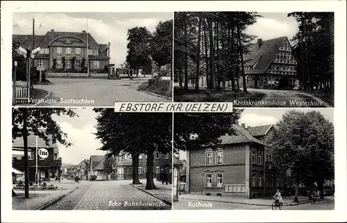 Ak Ebstorf in der Lüneburger Heide, Kreiskrankenhaus Westerholz, Rathaus, Ecke Bahnhofstraße