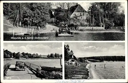 Ak Missunde an der Schlei Kosel, Gaststätte A. Seemann, Fähre, Badestrand