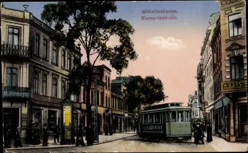 Ak Wilhelmshaven in Niedersachsen, Bismarckstraße, Straßenbahn