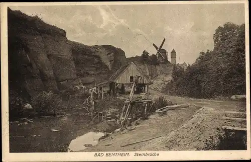 Ak Bad Bentheim in Niedersachsen, Steinbrüche, Mühle und Turm im Hintergrund