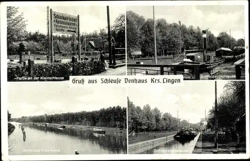 Ak Venhaus Spelle im Emsland, Kleinschleuse, Schleppzugschleuse, Dortmund Ems Kanal