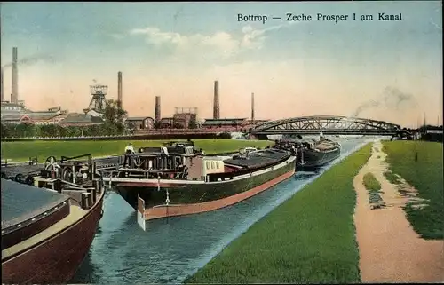Ak Bottrop im Ruhrgebiet, Zeche Prosper I am Kanal 