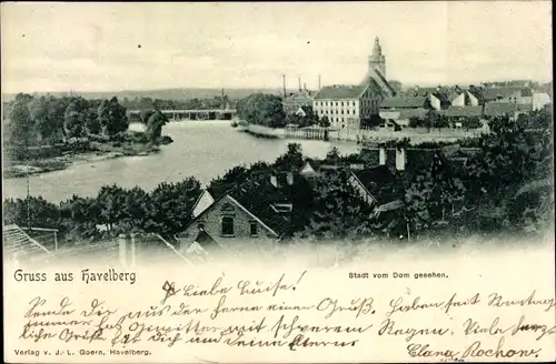 Ak Havelberg in Sachsen Anhalt, Stadt vom Dom gesehen, Havelufer