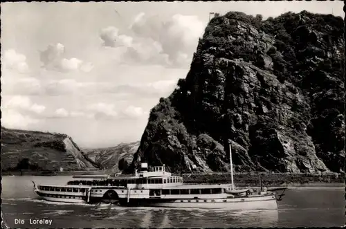 Ak Sankt Goarshausen am Rhein, Loreley, Salondampfer