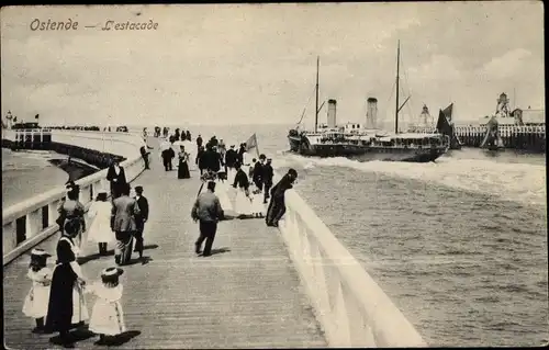 Ak Oostende Ostende Westflandern, L'Estacade, Dampfschiff, Hafen