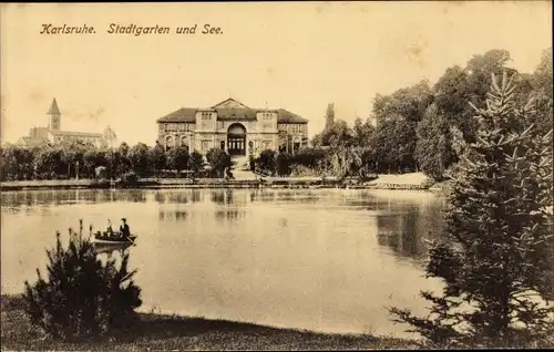 Ak Karlsruhe in Baden, Stadtgarten, See