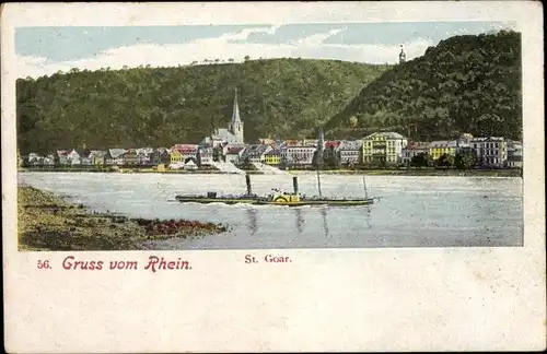 Ak Sankt Goar am Rhein, Gesamtansicht, Rheindampfer
