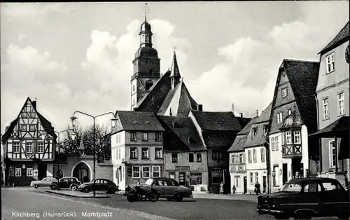 Ak Kirchberg im Rhein Hunsrück Kreis, Marktplatz, Kirche 