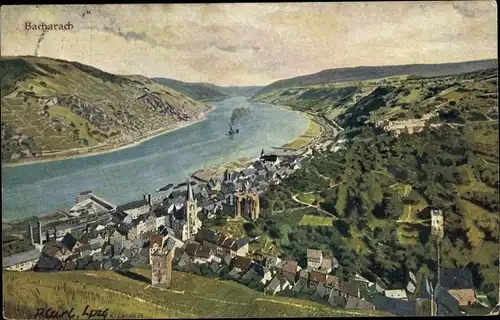 Künstler Ak Carl, P., Bacharach am Rhein, Panorama vom Ort