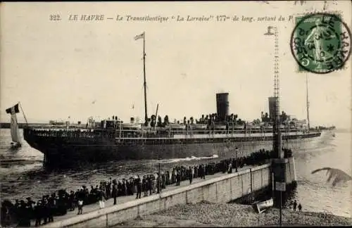 Ak Le Havre Seine Maritime, Le Transatlantique La Lorraine, Dampfschiff, CGT French Line