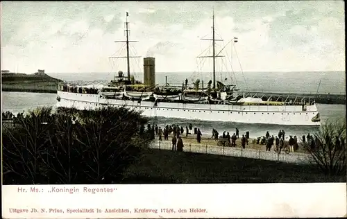 Ak Niederländisches Kriegsschiff Hr. Ms. Koningin Regentes