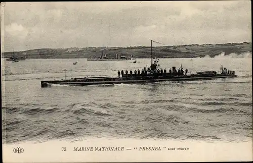 Ak Französisches Kriegsschiff Fresnel sous marin, U-Boot