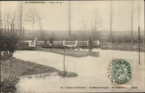 Ak Le Breuil en Auge Calvados, Wasserpartie, Brücke