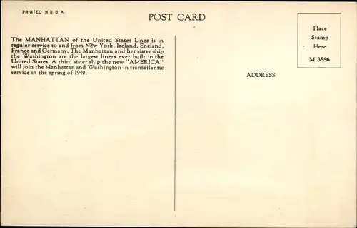 Ak Dampfer SS Manhattan, USL