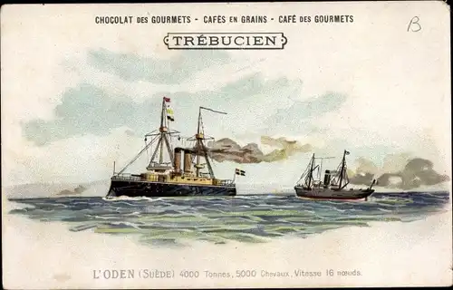 Litho Reklame, Trebucien, Schwedisches Kriegsschiff, Oden