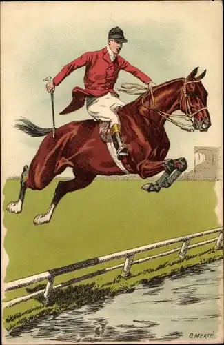 Künstler Ak Merté, O., Leipzig in Sachsen, Internationales Reiterturnier 1913, Pferd im Sprung