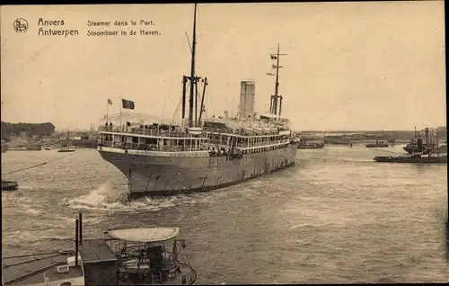 Ak Anvers Antwerpen Flandern, Steamer dans le Port, Dampfschiff